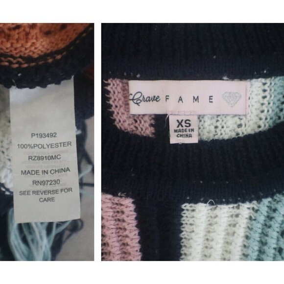 Crave Fame Women Size XS Crochet Knit Cropped Striped Tank Pullover Top Festival - Picture 10 of 11
